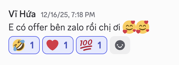 Tin nhắn của Vĩ Hứa: em có offer bên Zalo rồi chị ơi.